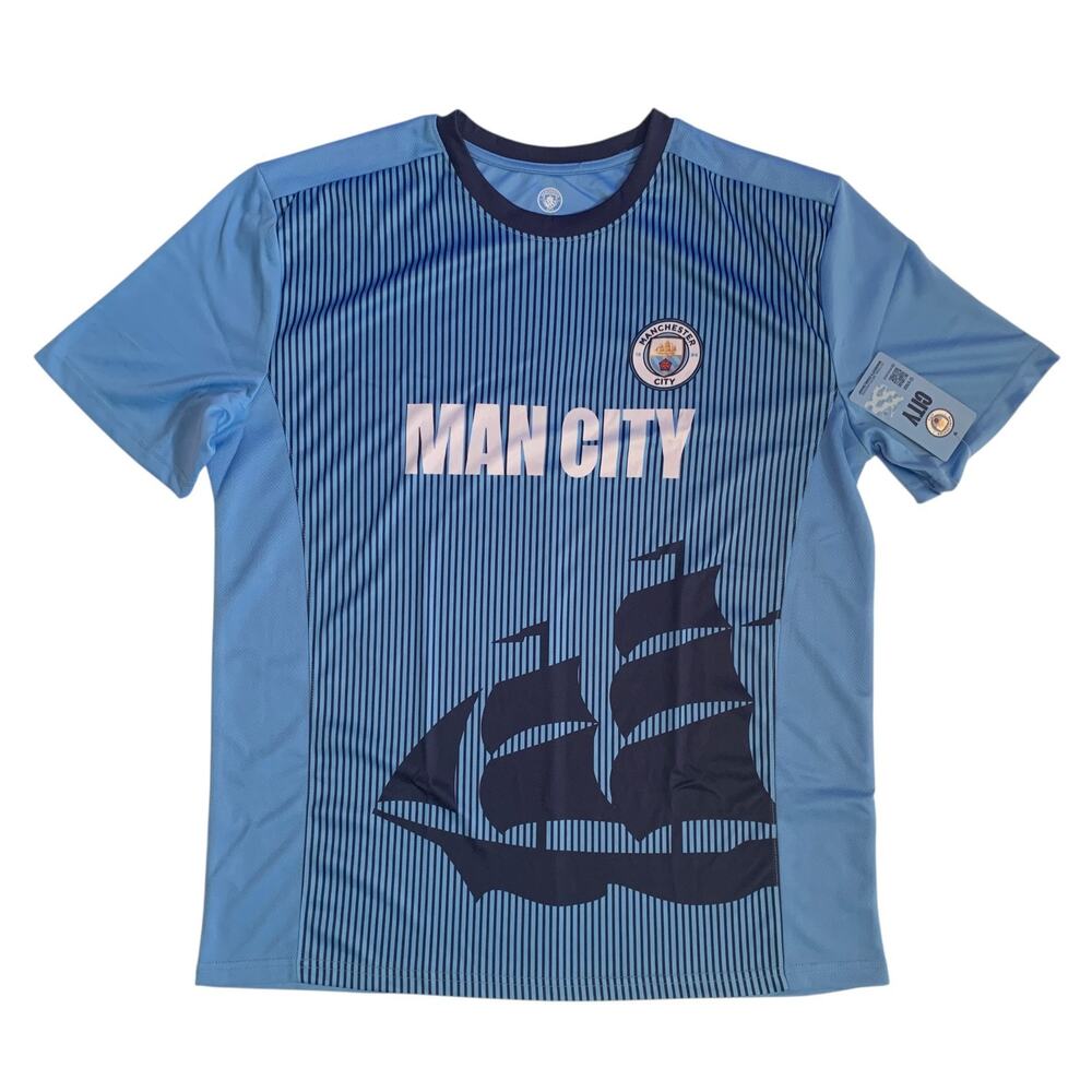 Manchester City FC Men's Size XL Light Blue Sailboat Graphic Soccer Jersey Shirt